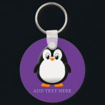 Cute Penguin Cartoon Custom Purple Sleutelhanger<br><div class="desc">A cute black and white penguin drawing. Baby animal key chains. Edit text to customize. Gift idea for kids.</div>
