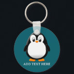 Cute Penguin Cartoon Custom Teal Sleutelhanger<br><div class="desc">A cute black and white penguin drawing. Baby animal key chains. Edit text to customize. Gift idea for kids.</div>