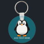 Cute Penguin Cartoon Custom Teal Sleutelhanger<br><div class="desc">A cute black and white penguin drawing. Baby animal key chains. Edit text to customize. Gift idea for kids.</div>