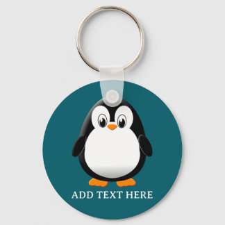 Cute Penguin Cartoon Custom Teal Sleutelhanger