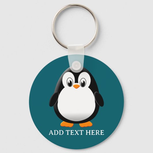 Cute Penguin Cartoon Custom Teal Sleutelhanger (Voorkant)