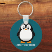 Cute Penguin Cartoon Custom Teal Sleutelhanger (Achterkant)