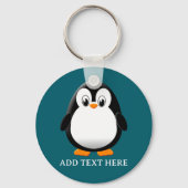 Cute Penguin Cartoon Custom Teal Sleutelhanger (Achterkant)
