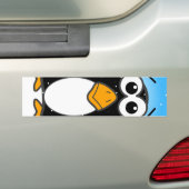 Cute Penguin Cartoon Illustrated Blue Bumpersticker (Op auto)