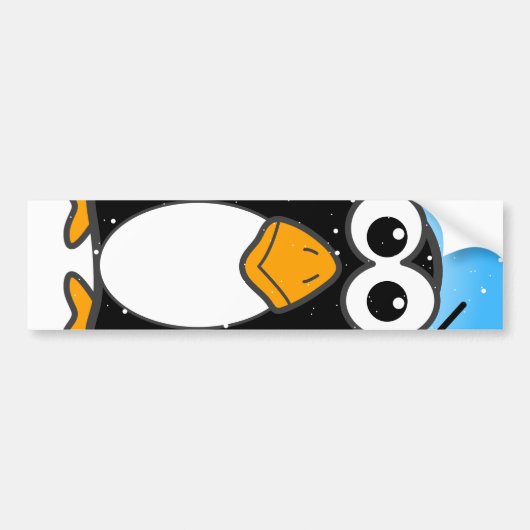 Cute Penguin Cartoon Illustrated Blue Bumpersticker (Voorkant)