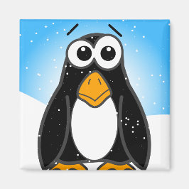 Cute Penguin Cartoon Illustrated Blue Magneet