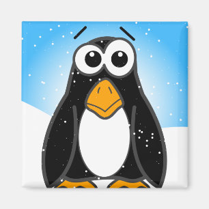 Cute Penguin Cartoon Illustrated Blue Magneet