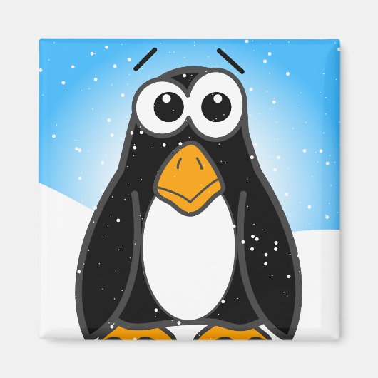 Cute Penguin Cartoon Illustrated Blue Magneet (Voorkant)