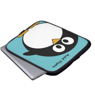 Cute Penguin Cartoon met Area for Name Laptop Sleeve