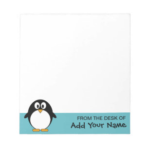 Cute Penguin Cartoon met Area for Name Notitieblok