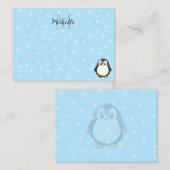 Cute Penguin Cartoon Snow Custom Monogram Notitiekaartje (Voorkant / Achterkant)