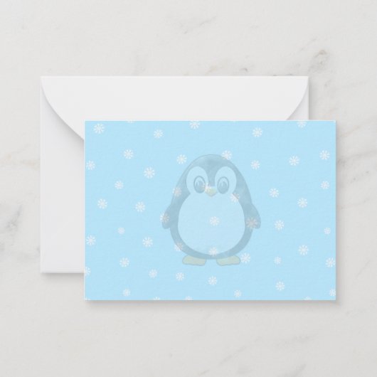 Cute Penguin Cartoon Snow Custom Monogram Notitiekaartje (Achterkant)