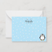 Cute Penguin Cartoon Snow Custom Monogram Notitiekaartje (Voorkant)