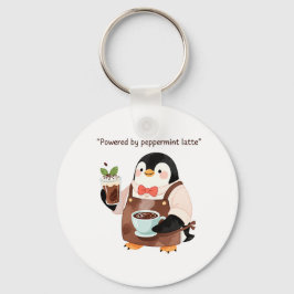 Cute penguin character serving peppermint latte sleutelhanger