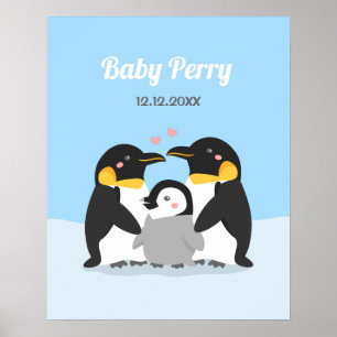 Cute Penguin Chick en Family Wall Decor Poster