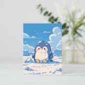 Cute Penguin Chick in Snowy Arctic Landscape Briefkaart (Staand voorkant)