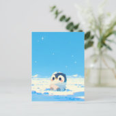 Cute Penguin Chick in Starry Arctic Landscape Briefkaart (Staand voorkant)