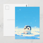 Cute Penguin Chick in Starry Arctic Landscape Briefkaart (Voorkant / Achterkant)