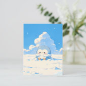 Cute Penguin Chick in Sunny Snowy Landscape Briefkaart (Staand voorkant)