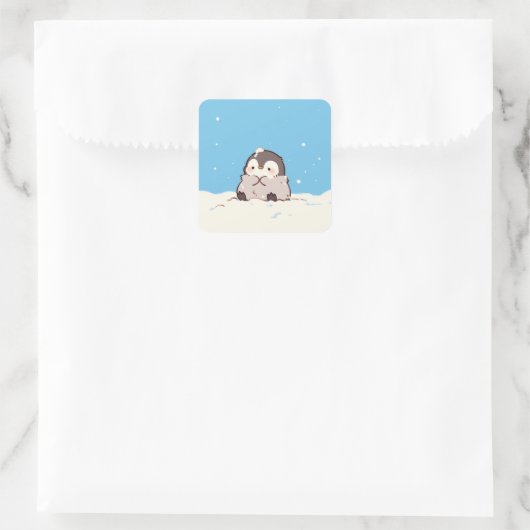 Cute Penguin Chick in Winter Snow Vierkante Sticker (Tas)