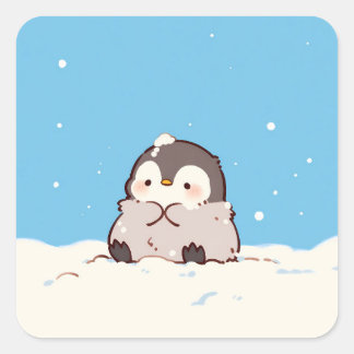 Cute Penguin Chick in Winter Snow Vierkante Sticker