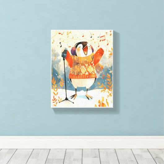 Cute Penguin Christmas Animal Nursery Art Canvas  (Insitu (Houten vloer))