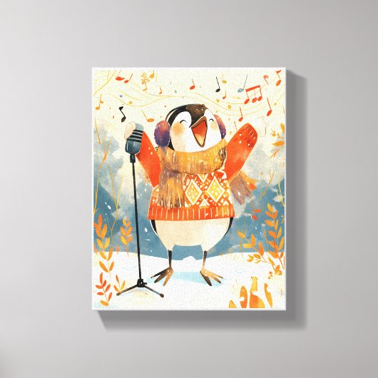 Cute Penguin Christmas Animal Nursery Art Canvas  (Voorkant)