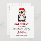 Cute Penguin | Christmas Party Save The Date  Aankondigingskaart (Voorkant / Achterkant)
