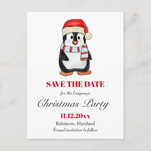 Cute Penguin | Christmas Party Save The Date  Aankondigingskaart (Voorkant)