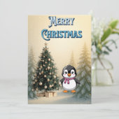 Cute Penguin & Christmas Tree Flat Holiday Card Kaart (Staand voorkant)