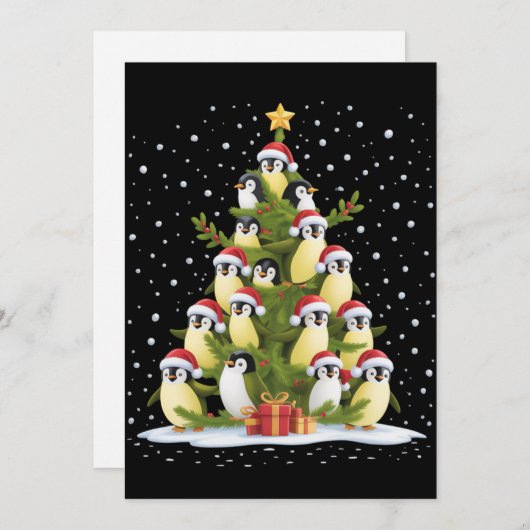 Cute Penguin Christmas Tree Funny Holiday Kaart (Voorkant / Achterkant)