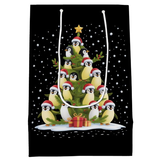Cute Penguin Christmas Tree Funny Holiday Medium Cadeauzakje (Achterkant)