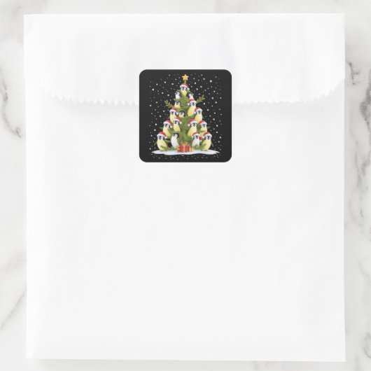 Cute Penguin Christmas Tree Funny Holiday Vierkante Sticker (Tas)