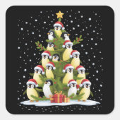 Cute Penguin Christmas Tree Funny Holiday Vierkante Sticker (Voorkant)