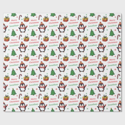 Cute Penguin Christmas Tree Holidays Cadeaupapier (Vlak)
