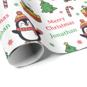 Cute Penguin Christmas Tree Holidays Cadeaupapier (Rol Hoek)
