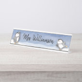 Cute Penguin Classroom Educator Monogram leraar Bureau Naambordje (Voorkant)