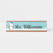 Cute Penguin Classroom Teacher Monogram Bureau Naambordje (Voorkant)