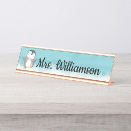 Cute Penguin Classroom Teacher Monogram Bureau Naambordje