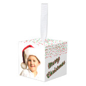 Cute Penguin Confetti Snow Kinder Photo Template Kubus Ornament (Voorkant hoekig)