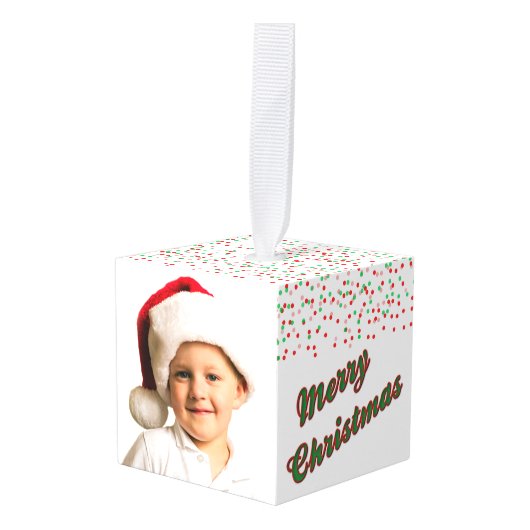 Cute Penguin Confetti Snow Kinder Photo Template Kubus Ornament (Voorkant hoekig)