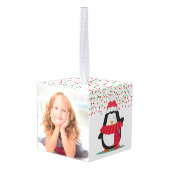 Cute Penguin Confetti Snow Kinder Photo Template Kubus Ornament (Achter hoekig)
