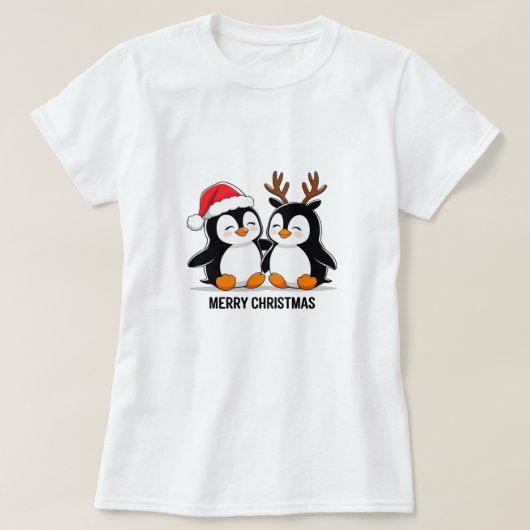 Cute Penguin Couple Christmas – Festive Holiday  T-shirt (Design voorkant)