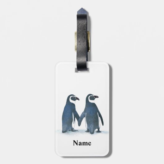 Cute Penguin Couple Holding Hands Bagagelabel (Achterkant verticaal)