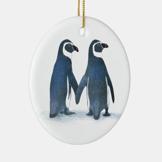 Cute Penguin Couple Holding Hands Keramisch Ornament (Rechts)
