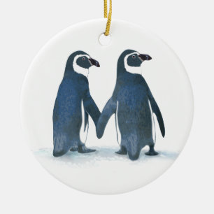 Cute Penguin Couple Holding Hands Keramisch Ornament
