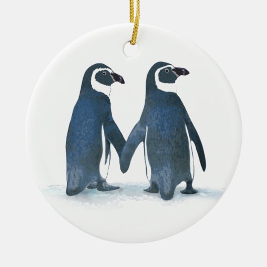Cute Penguin Couple Holding Hands Keramisch Ornament (Voorkant)