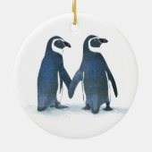 Cute Penguin Couple Holding Hands Keramisch Ornament (Achterkant)