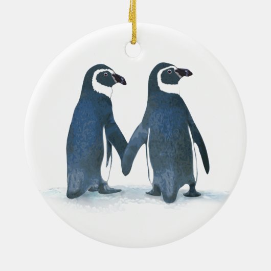 Cute Penguin Couple Holding Hands Keramisch Ornament (Achterkant)
