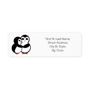 Cute Penguin Couple Hugging Etiket